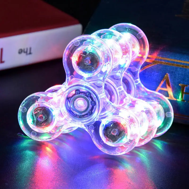 Crystal glowing gyroscope LED light Fidget Spinner hand cranked gyroscope glowing EDC pressure reducing toy for children