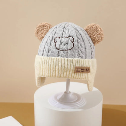 Baby  Hat Cute Bear Ear Protection Hat Children Winter Thickened Warm Knitted Korean Version Of The Baby Hat