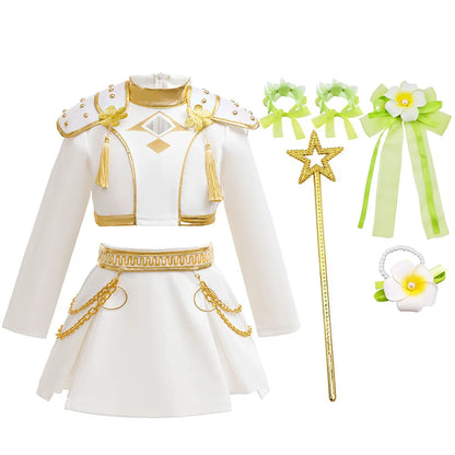 2026 New Halloween Carnival Theme Party Girls Cosplay Fashion Cute White Long Sleeves Dress + Accessories Set 3-10 Years Old