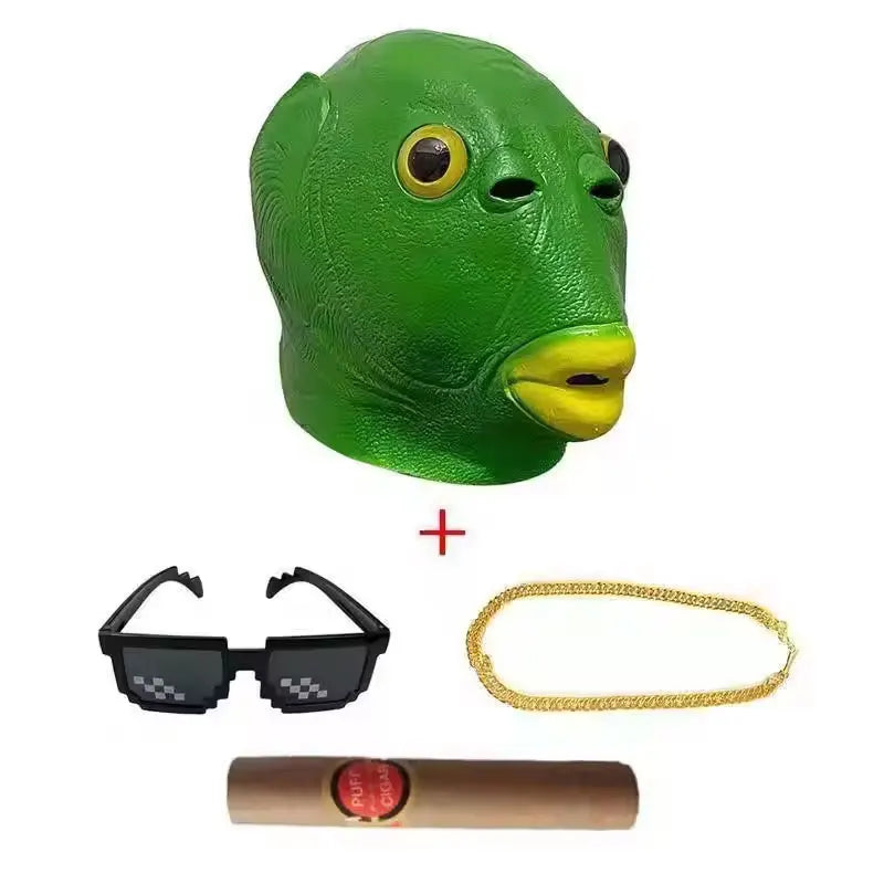 Cospaly Green Fish headed Monster Mask Murloc Hair Mask Fish Headgear Cute and Funny Mask for Halloween Carnival Costume Party