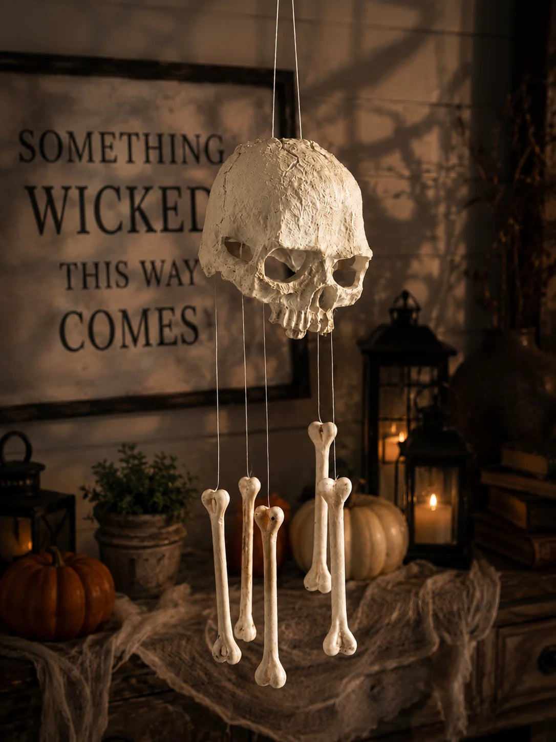 Halloween Skull Bone Wind Chime Skeleton Hanging Ornament Gothic Wall Window Spooky Home Decor Horror Indoor Outdoor Party Gift