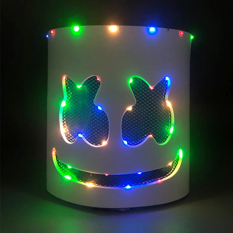 DJ Marshmello Luminous Head Cover LED Light Up Halloween Cosplay Headgear Glowing Helmet for Neon Night Club Music Rave Props