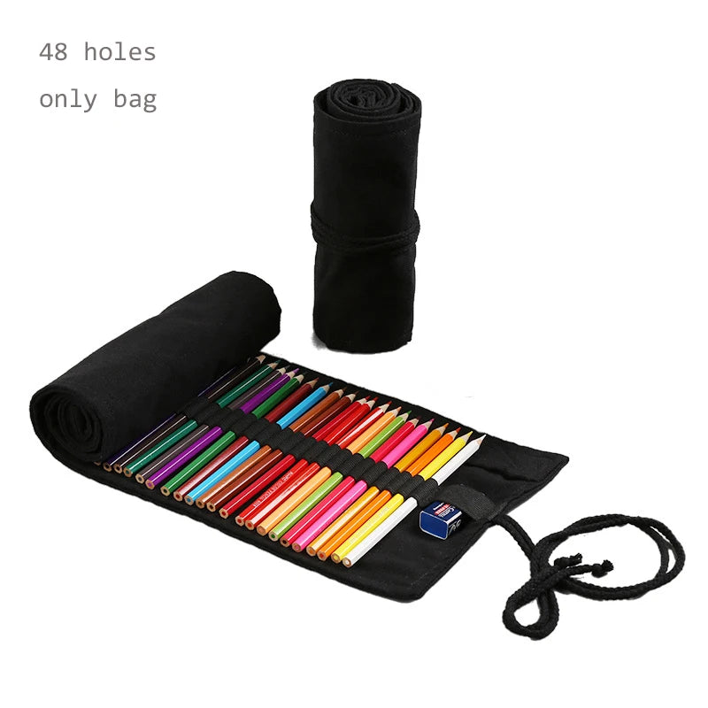 48 Holes Roll Colored Art Pencil Case Kawaii School Students Supplies Paint Brush Pen Bag Cute Pencil Cases Stationery