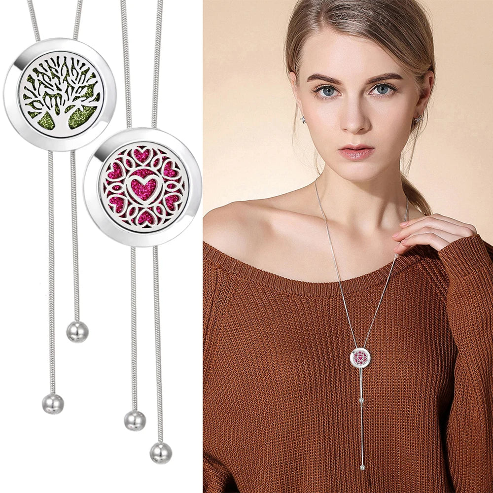 Tree Of Life Aromatherapy Necklace Spiral Open Perfume Locket Essential Oil Diffuser Tassel Pendant Necklace Aroma Jewelry Gift