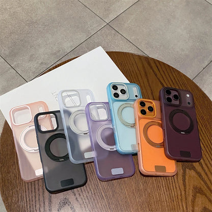 Luxury 360 Rotating Magnetic Stain-resistant Case For iPhone 17 18 Pro Max Shockproof TPU Hybrid PC For Magsafe Stand Cover
