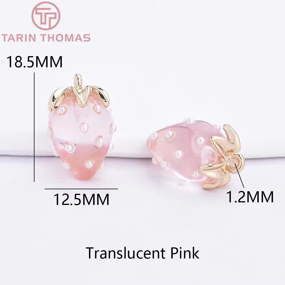 (10593) 4PCS 24K Gold Color Brass Pearl Embellished Hollow Strawberry Shaped Pendants High Quality DIY Jewelry Making