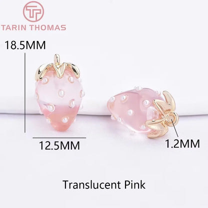 (10593) 4PCS 24K Gold Color Brass Pearl Embellished Hollow Strawberry Shaped Pendants High Quality DIY Jewelry Making
