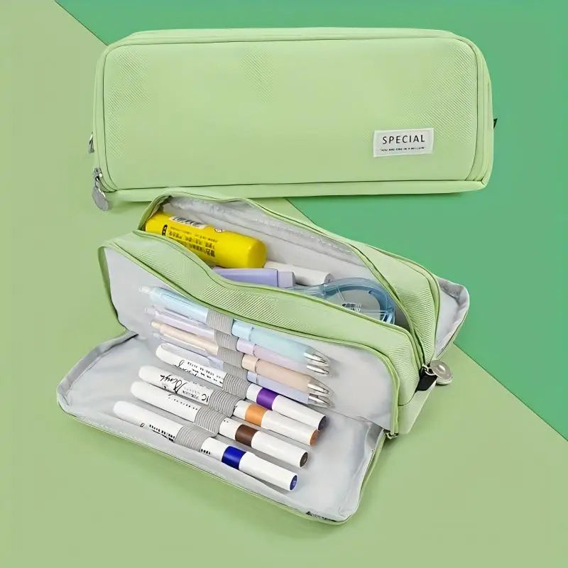 Pencil Case Large Space Storage 3 Compartment Pouch Double Side Opened Student Stationery Desk Organizer School Supplies