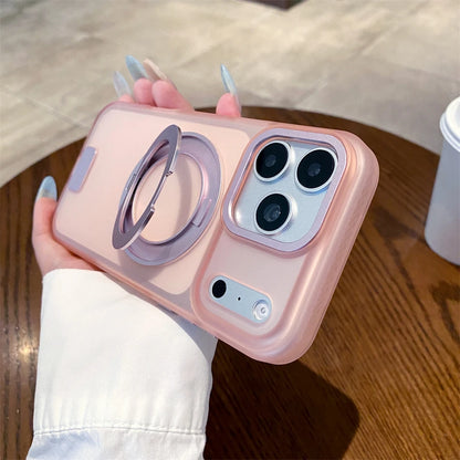 Luxury 360 Rotating Magnetic Stain-resistant Case For iPhone 17 18 Pro Max Shockproof TPU Hybrid PC For Magsafe Stand Cover