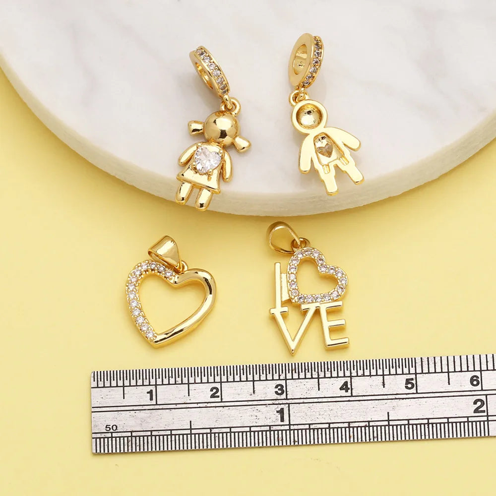 OCESRIO White Crystal Heart Boy Girl Pendant for Necklaces Copper Gold Plated LOVE Heart Jewelry Making Supplies pdtb609