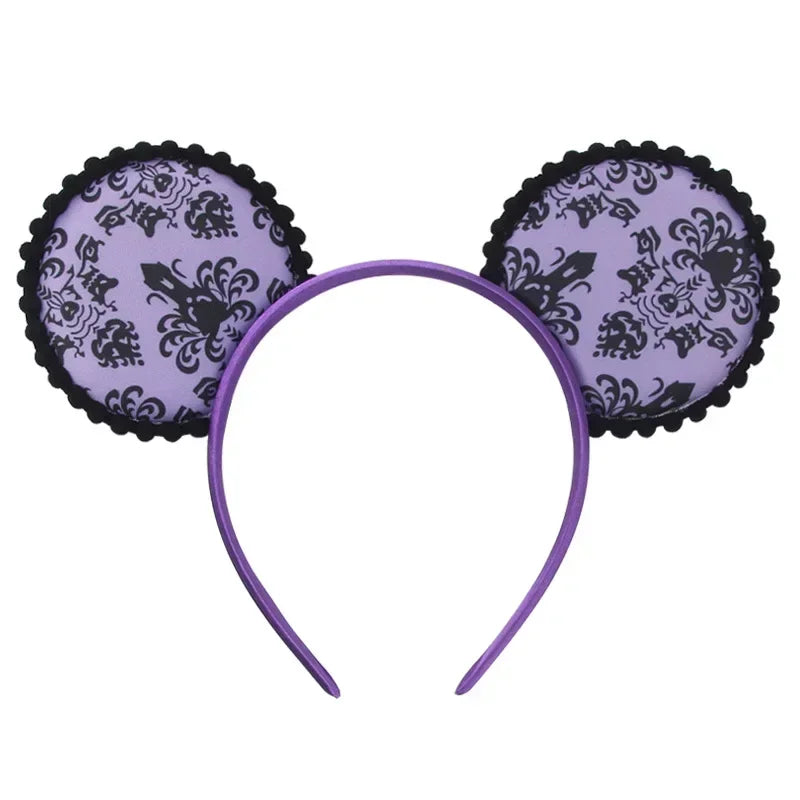 Disney leather Bat Bows Mickey Mouse Ear Headband for Adults Halloween Headwear Women Girls Cosplay Ghost Party Hair Accessories