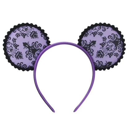 Disney leather Bat Bows Mickey Mouse Ear Headband for Adults Halloween Headwear Women Girls Cosplay Ghost Party Hair Accessories