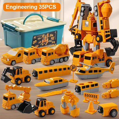 Children's Magnetic Deformation Engineering Car Robot Building Block Toy Set Multi Style Puzzle Assembly Machinery Mech Toy Gift