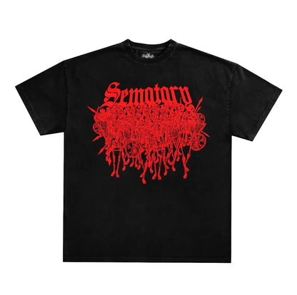 American Goth Haunted Mound Graphic T-shirt Printed Men Women Y2K Grunge Summer Short-sleeved Oversized T-shirt Streetwear Top