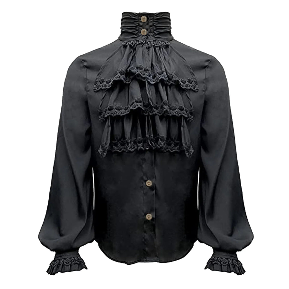 Men Steampunk Shirt Vintage Prince Medieval Renaissance Blouse Male White Black Turtleneck Tops Victorian Cosplay Costumes