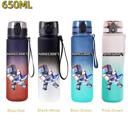 650ML Minecraft Sports Water Bottle LeakProof Plastic Cup Fitness Outdoor Shaker Drink Bottle Travel Office Jugs Birthday Gifts