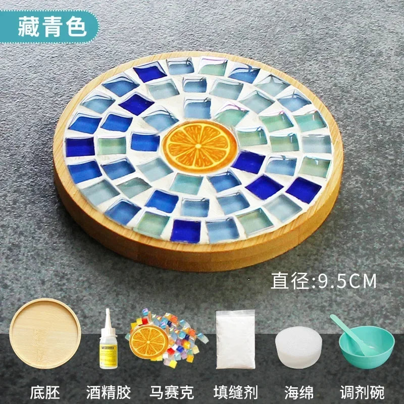 Handmade DIY Mosaic Cup Mat Bottom Bamboo Pad Heart Square Coaster Parent-Child Early Education Free Creation Handicraft Toys