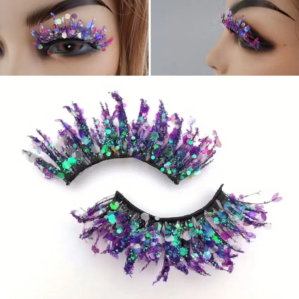 1 Pair Halloween Style Dreamy Sequins Glitter False Eyelashes Whole Strip Fluffy DIY Lashes Cosplay Stage Eye Makeup