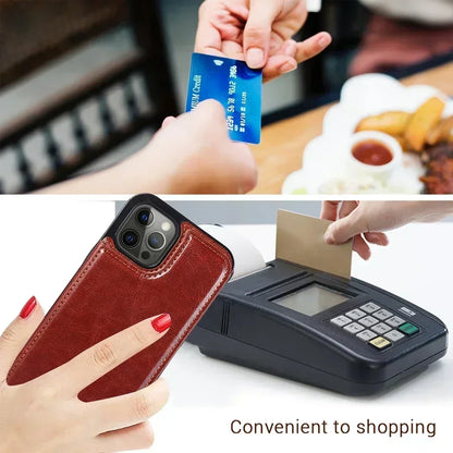 Wallet Double Button With Card Slot Stand Flip Leather Case For iPhone 16e 16 Pro Max 15 Plus 14 13 12 Mini 11 SE3 SE2 X XR 8 7