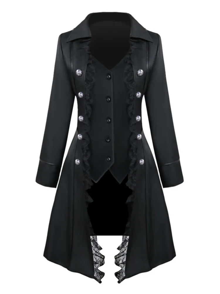 2022 New Vintage Women Medieval Steampunk Pirate Cosplay Costumes Lace Trim Single Breast Jacket Coat Victorian Gothic Clothing