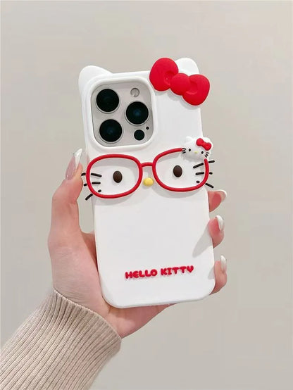 3D Glasses Cat Silicone Phone Case For iPhone 17 Pro Max 16 15 Plus 14 13 Mini 12 11 4 4S 5 5S 7 8 SE