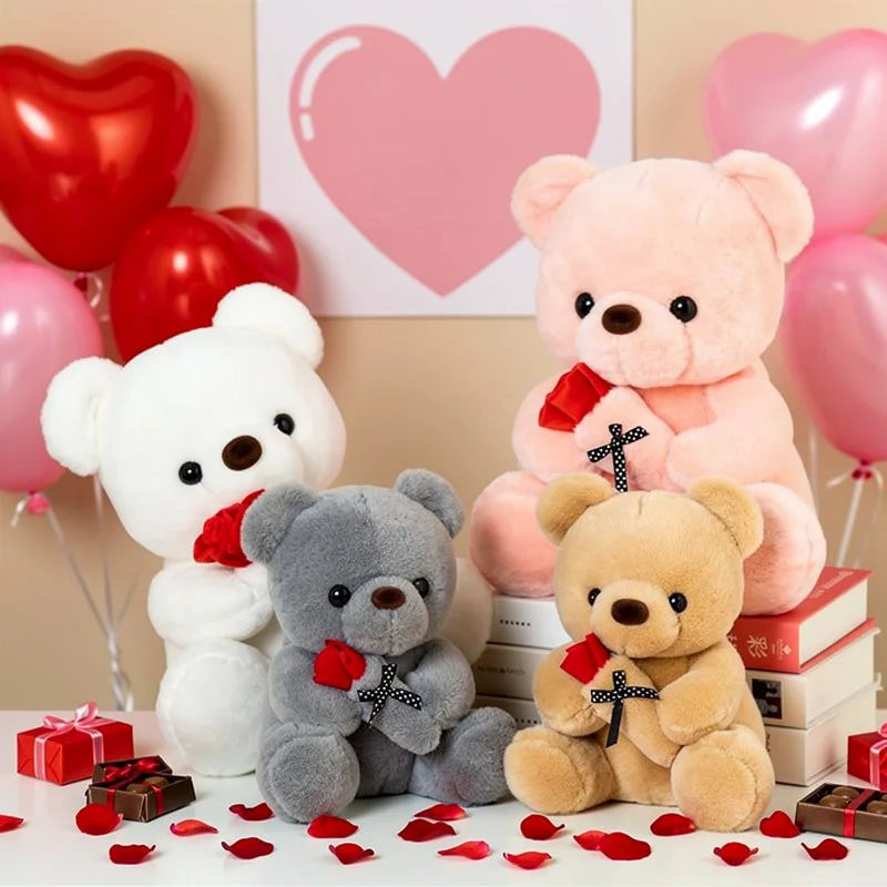 Wedding Rose Bear Plush Toy Cute Stuffed Animal Gift for Valentines Day Anniversary and Romantic Celebration Decor