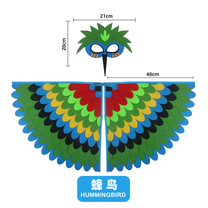 Animal Bird Wings+Mask Suit Stage Performance Peacock Owl Parrot Bird Felt Cape Halloween Bird Funny Party Cosplay Cloak