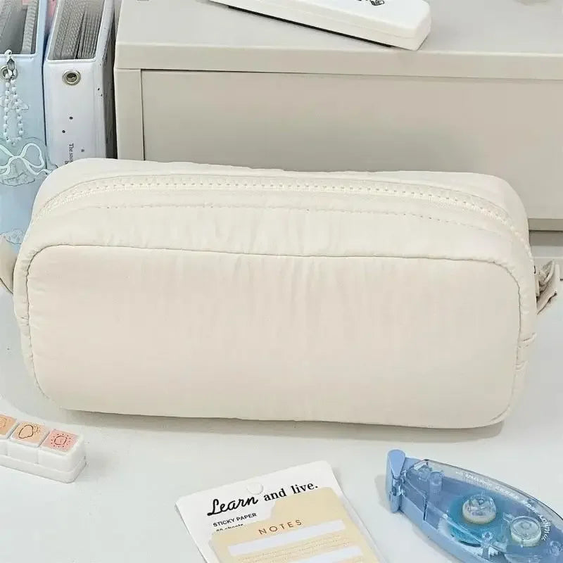 Simple Solid Color Square Pencil Case Large Capacity Classified Storage Pencil Bags Multifunctional Student Stationery Organizer