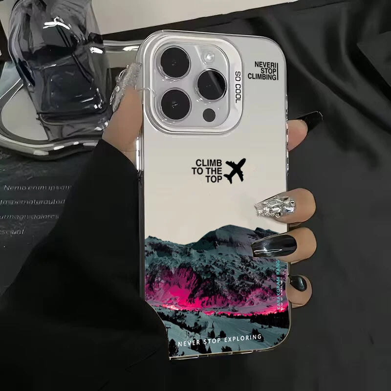 Mountain Peak Aircraft Phone Case for IPhone 18 17 16 14 15 11 12 13 Pro Max 15 16 Plus Air 18promax Shockproof Sunset IMD Cover