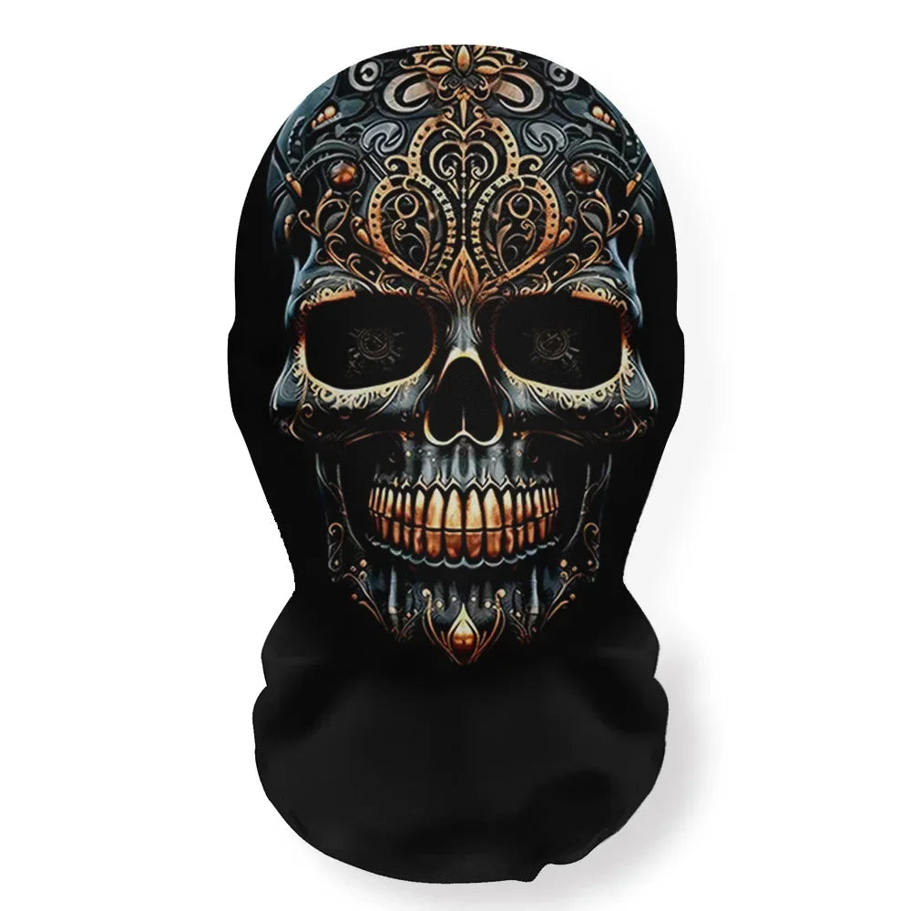 Halloween Skeleton Mask Elastic Mesh Hood Scary Party Cosplay Prop Breathable Face Cover Hood