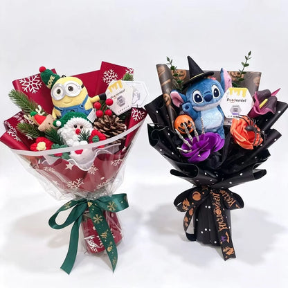 Genuine Stitch Micky Minions Pikachu Plush Dolls Anime Cartoon Cosplay Christmas Halloween Styles Creative Handmade Bouquets