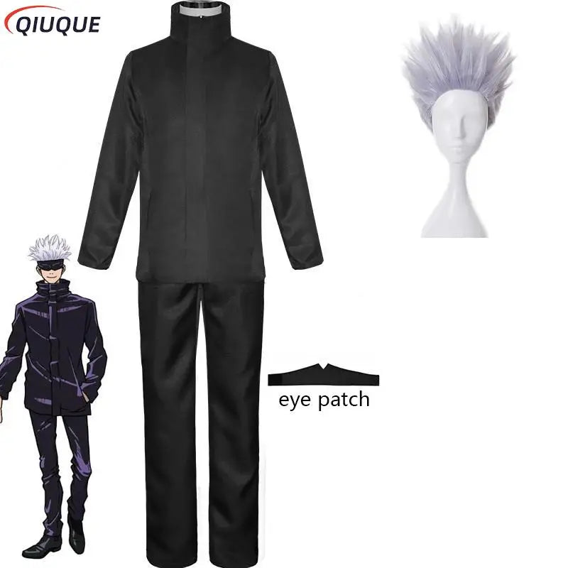 110-3XL Black / Blue Gojo Satoru Cosplay Costume Eye Patch Wigs Glasses Anime Halloween Party Unisex Uniforms