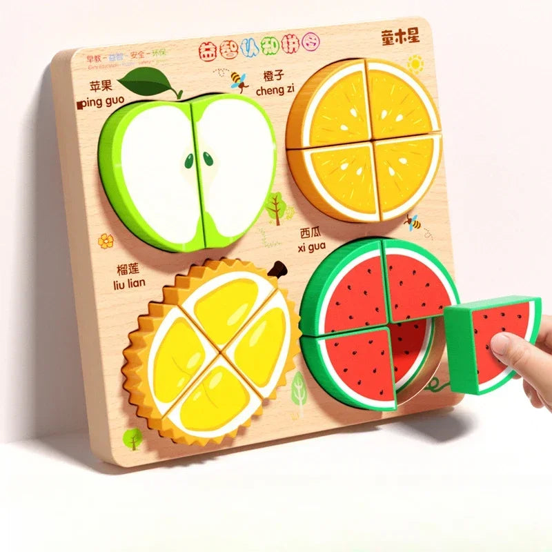 Montessori Cartoon 3D Wooden Puzzle Animal Traffic Jigsaw Toys for Kids Early Learning Educational Cognitive Game Children Gifts