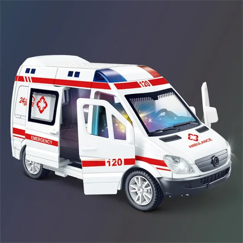 1:32 Mini Car Diecast Ambulance Fire-Truck Policecar Model Sound And Light Vehicle Simulation Collection Gifts Toys