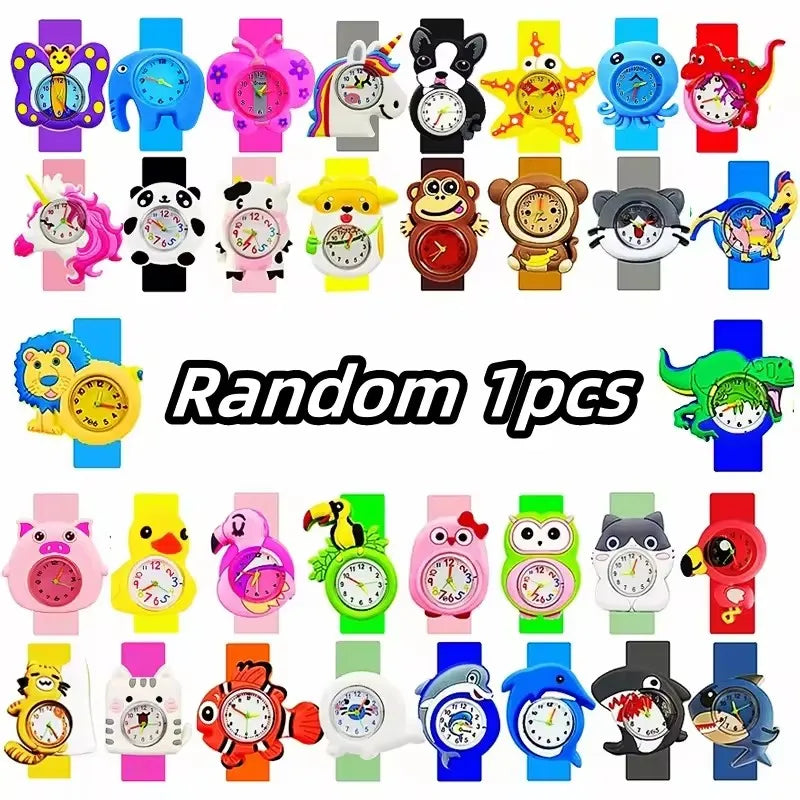 Boys Girls Watches Baby Kindergarten Party Gift Children Study Time Toy Wristwatches Slap Bracelet Clock Cartoon Kids Watches 22