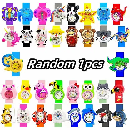 Boys Girls Watches Baby Kindergarten Party Gift Children Study Time Toy Wristwatches Slap Bracelet Clock Cartoon Kids Watches 22