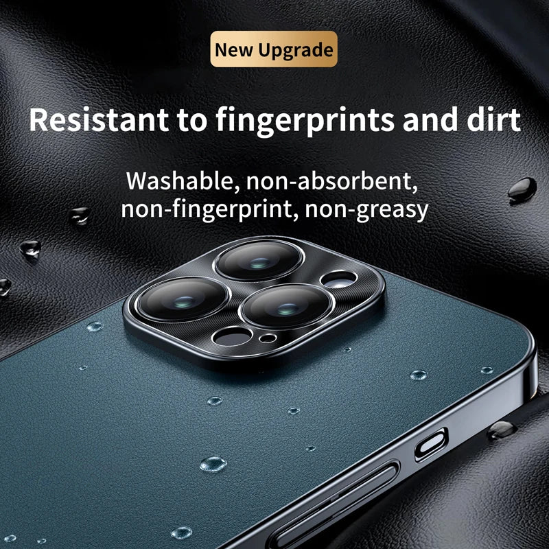 New Luxury Plating Border Solid Color Leather Shockproof Phone Case For iPhone 16 Pro Max 14 12 13 15 Pro Max Bumper Back Cover