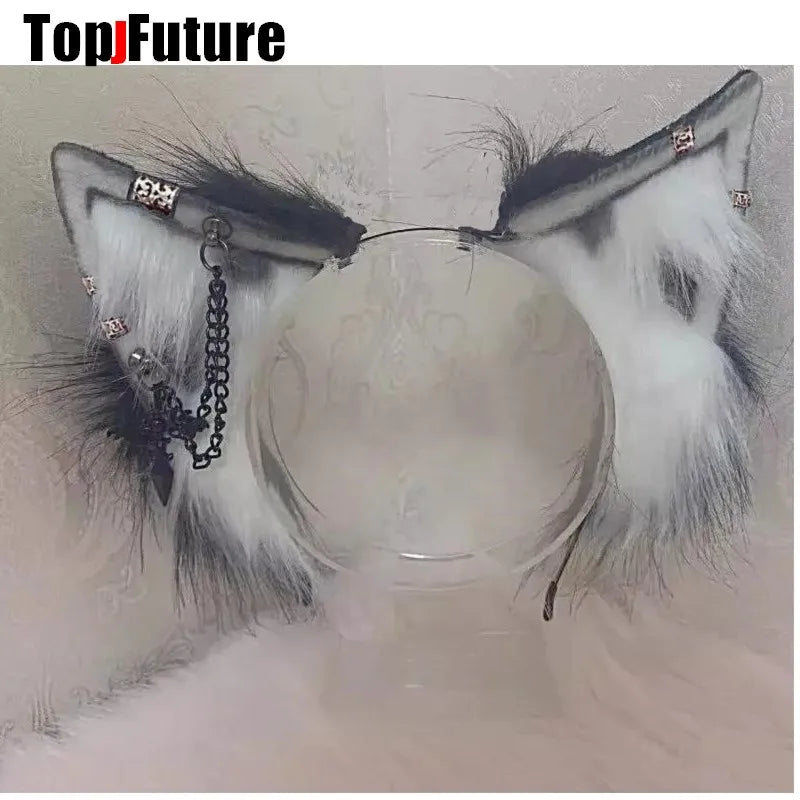 Harajuku Halloween Gothic Punk Lolita Devil's Horn Wolf Ear Demon Cosplay Handcraft Anime Party Costume Hairband Punk Headband