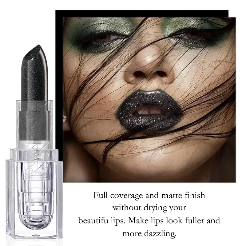 Waterproof Glitter Lipstick Sexy Black Lip Gloss Shiny Lip Tint  Cosmetics Halloween Lips Makeup