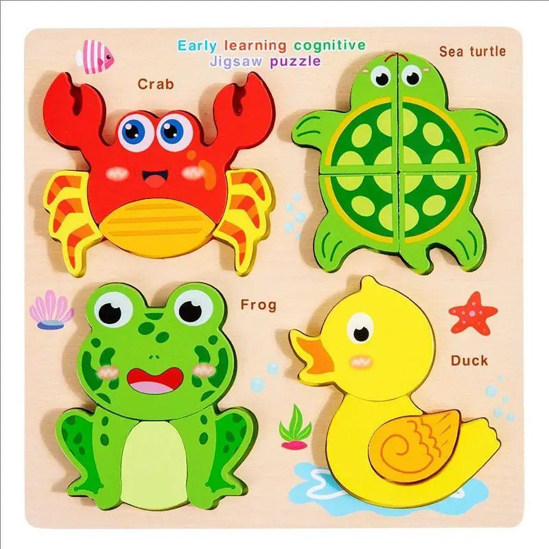 Montessori Wooden 3D Puzzle for Toddlers Animal & Vehicle Shape Matching Blocks Educational Sensory Learning Toy Kids 1-3 Years