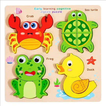Montessori Wooden 3D Puzzle for Toddlers Animal & Vehicle Shape Matching Blocks Educational Sensory Learning Toy Kids 1-3 Years