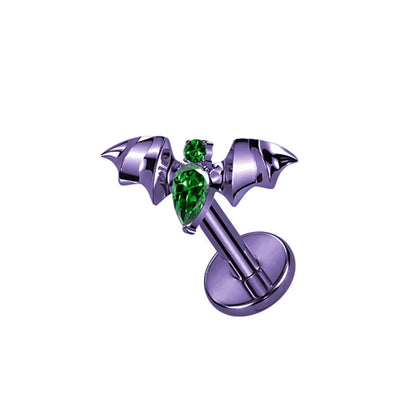 PUTITUP F136 Titanium Halloween Bat Earrings Vampire Style Inlaid Zirconia Gothic Ear Bone Lip Stud Body Piercing Jewellery