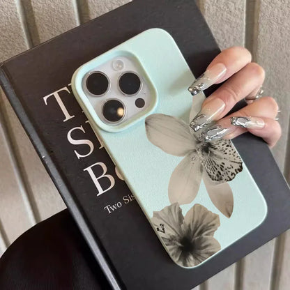 Black & White Floral Pattern Phone Case For iPhone 17 16 15 14 Pro Max 12 11 13 16 Plus Lichee Pattern Soft TPU Cover