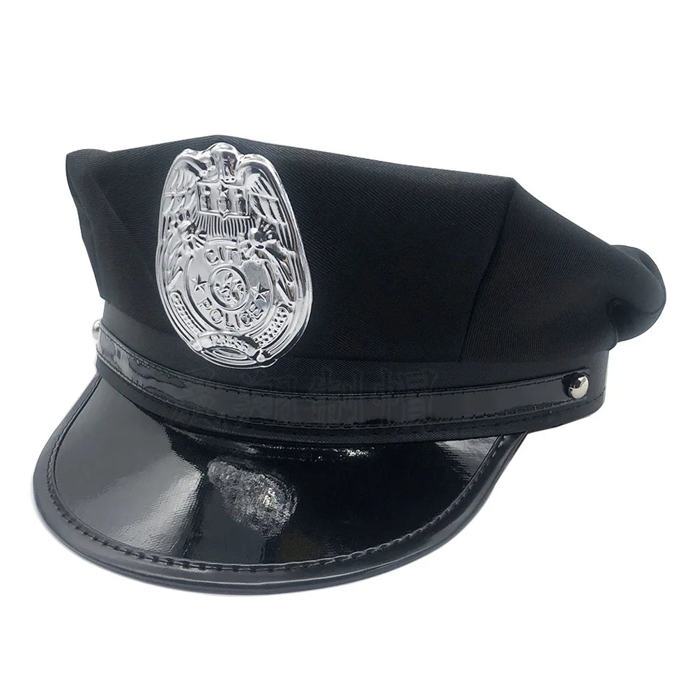 Adult Police Hat Octagonal Flat Top Hat Role Play Fun Props U.S. Police Hat Uniform Accessory Halloween Mardi Gras Party