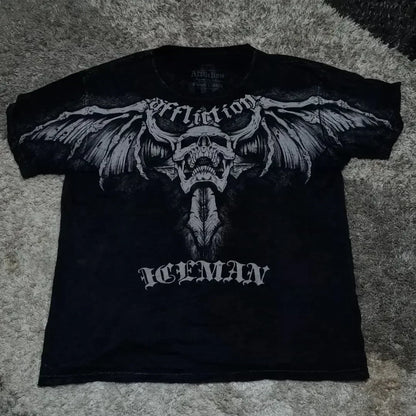 90s affliction Hip Hop Skull Graphic t shirts Men Streetwear Goth Tops Men Clothes Casual Gothic Oversized Long Sleeve T shirt
