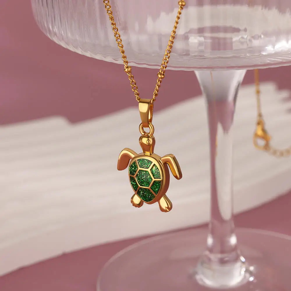 Turtle Pendant Necklace for Women Summer Beach Female Charm Necklace Beads Chain Cute Stainless Steel Jewelry collar femme 2026