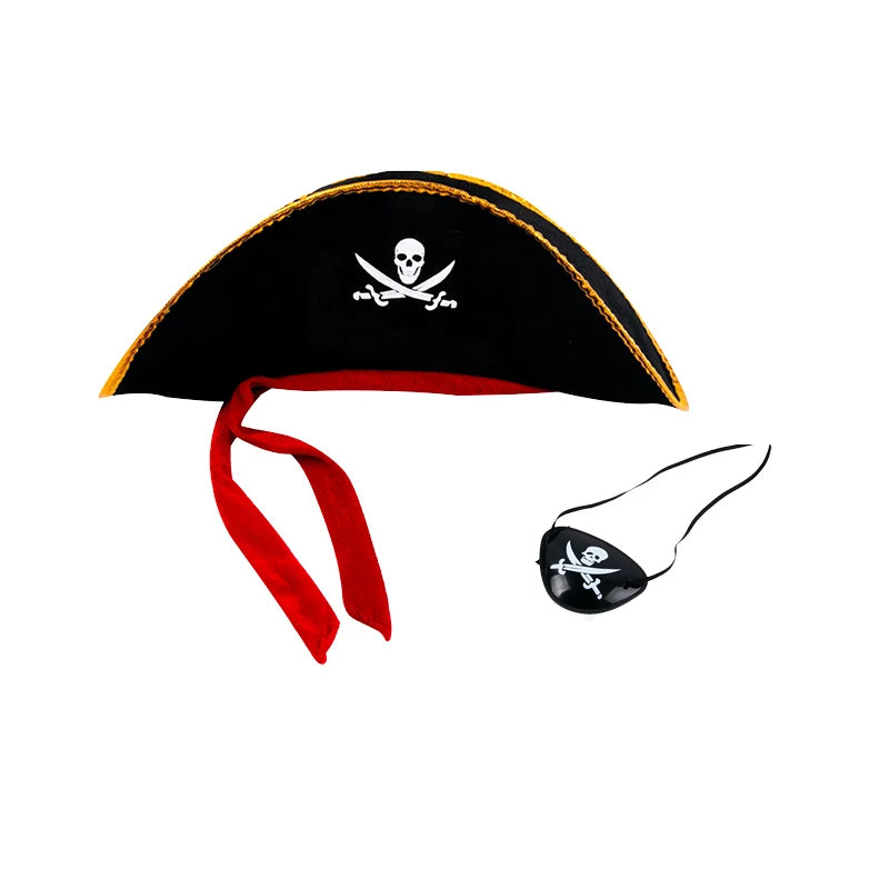 1/2set Pirate Skull Hat And Eye Patches Halloween Captain Cap Headband Cosplay Costume Accessories Prop Kid Birthday Party Decor