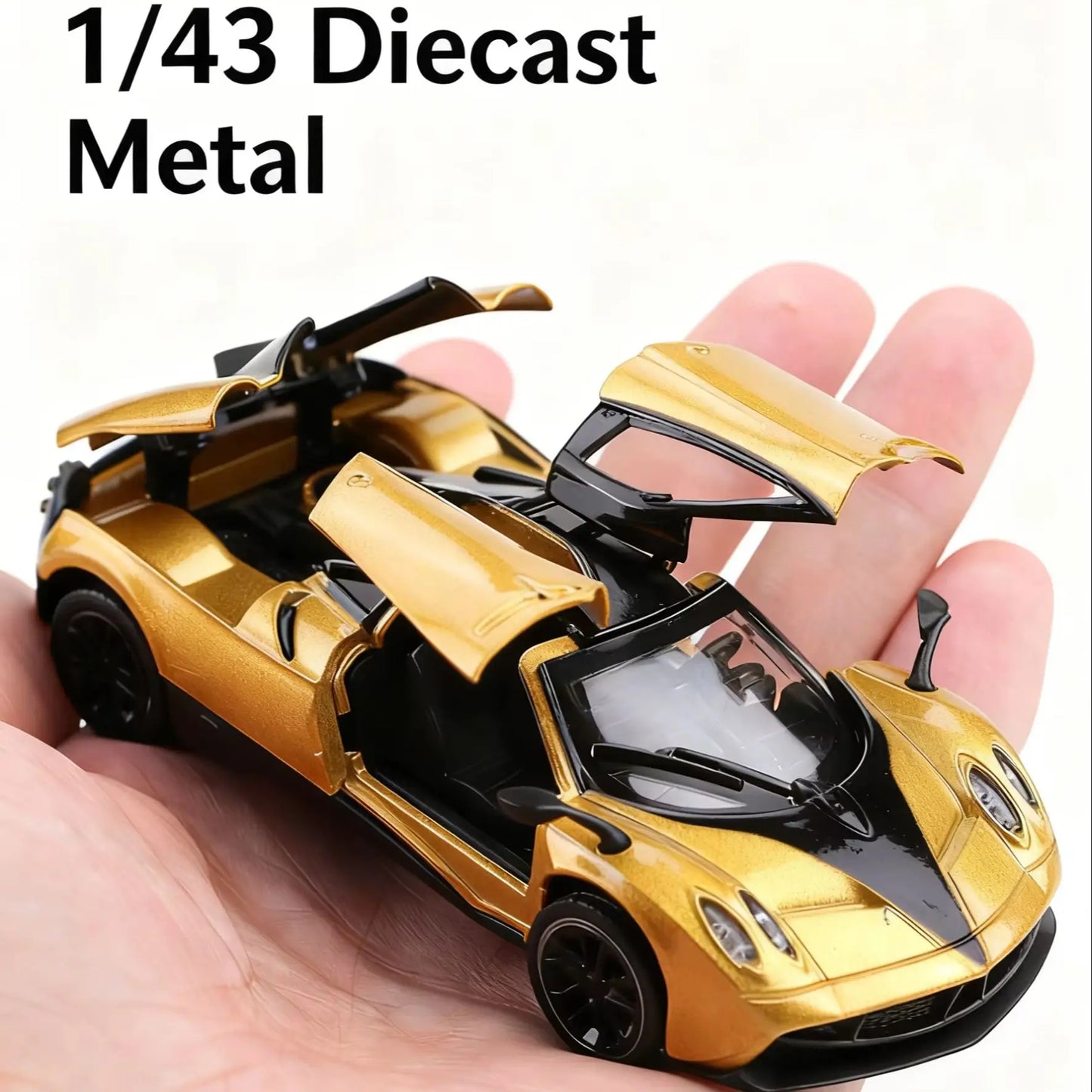 (Bagged) 1/43 Scale Gold Pullback Racing Car, Die-Cast Metal, Three Doors That Open. Exquisite Boy Toy, Mini Pocket Toy Car.
