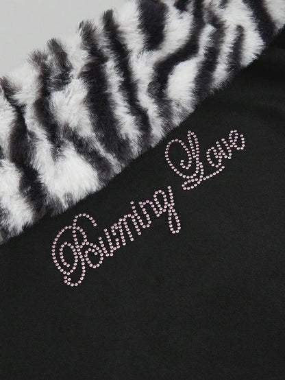 Gothic Streetwear Hip-Hop Style Off Shoulder Velvet Sexy Corset Crop Rhinestone Letter Print Leopard Patchwork Strapless Top Y2k