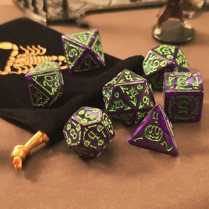 DND Dice Set -7pc Halloween Polyhedral Dice with Dice Bag for D&D RPG MTG Role Playing Table Party Games & DM & Dice Goblin